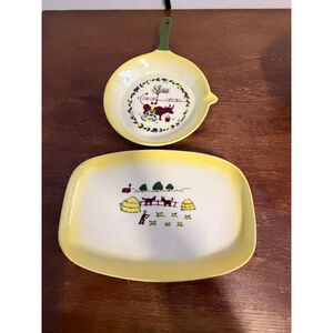 Vintage Brock California Farmhouse Yellow Serving Tray & Skillet Dish Set Mid Ce